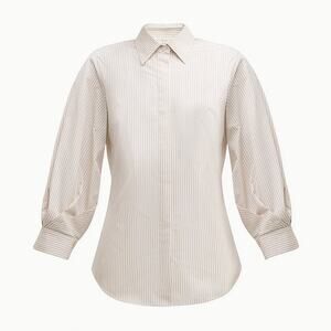 LAFAYETTE 148 NEW YORK Striped Blouson Sleeve Cotton Shirt Blouse NWT Size 12 L